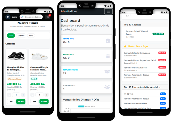 Dashboard de TrizarPedidos en un celular